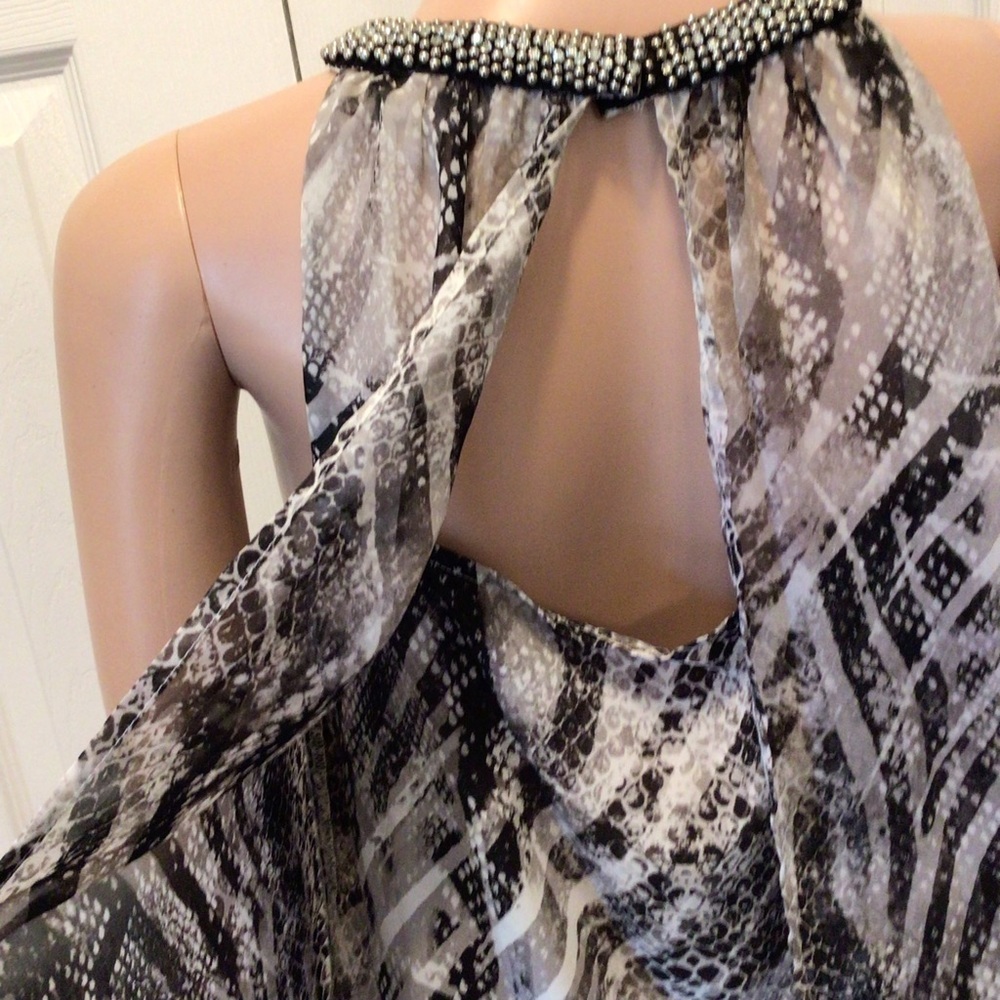 Jennifer Lopez Womens Sleeveless Snake Print Beaded High Neck Blouse Top Size M - Picture 5 of 7